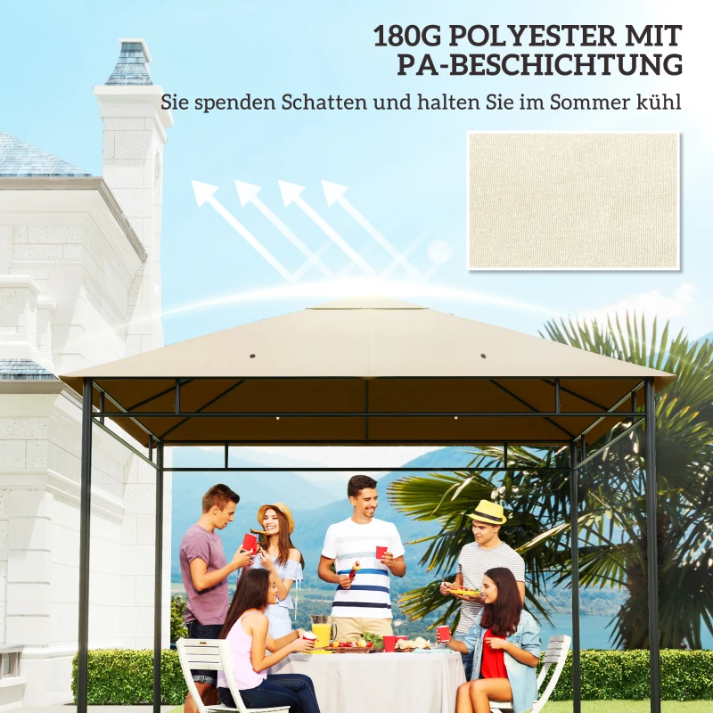 Outsunny Vervangingsdak voor Paviljoen 3x3m waterafstotend Paviljoendak met 8 Waterafvoergaten Crèmewit