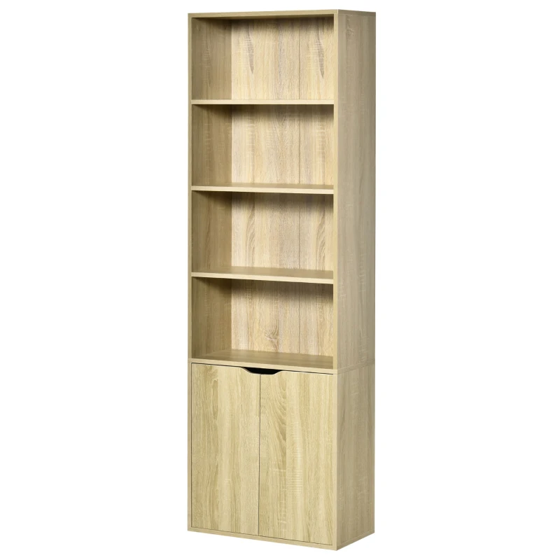 HOMCOM Estante para Livros com 4 Compartimentos Abertos e 1 Armário com 2 Prateleiras Armazenamento Livros Plantas para Sala de Estar Escritório 59x29x180cm Natural