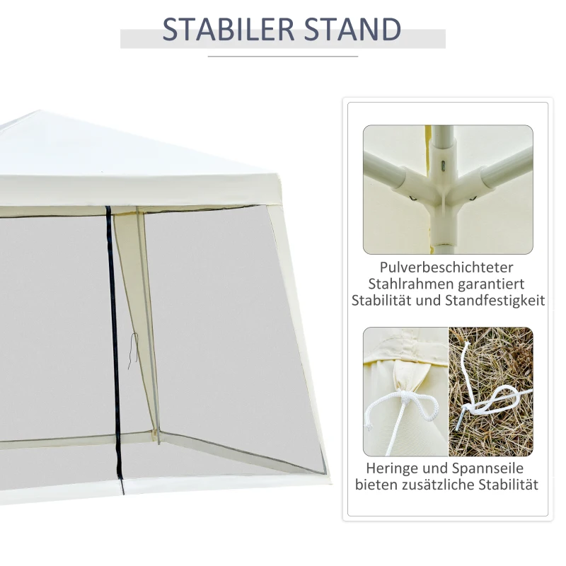 Outsunny Tuinpaviljoen paviljoen partytent tuintent met muggengaas beige 3 x 3 m