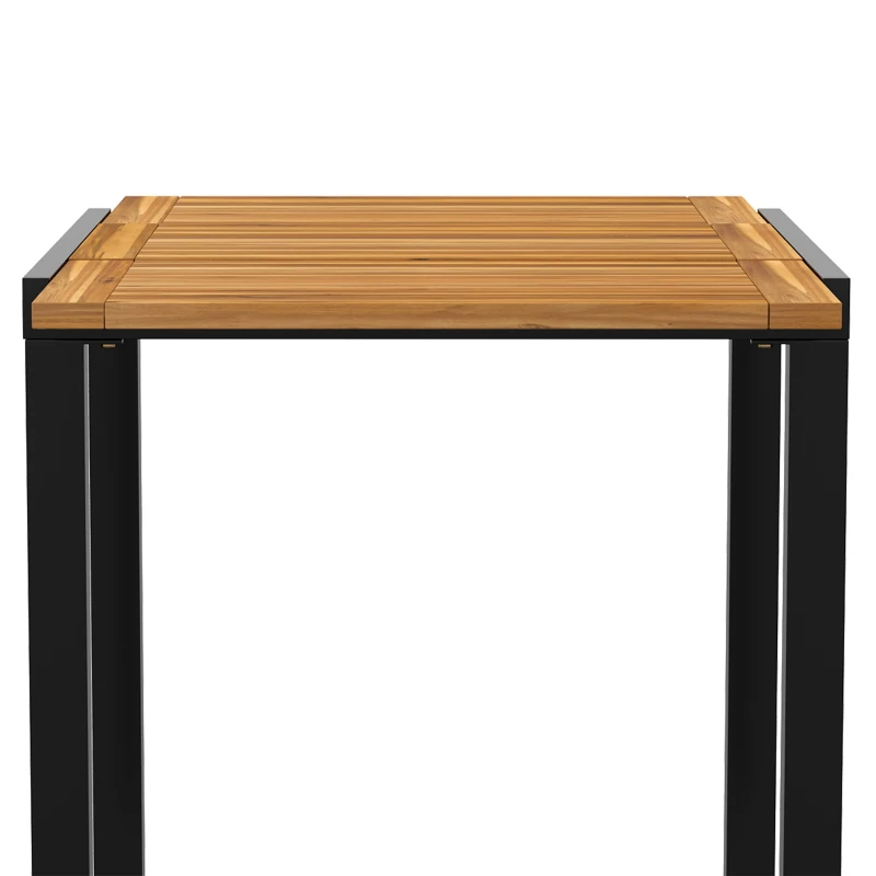 Outsunny Patio Dining Table Expandable Outdoor Dining Table Acacia Wood Top 80-120 cm Natural and Black