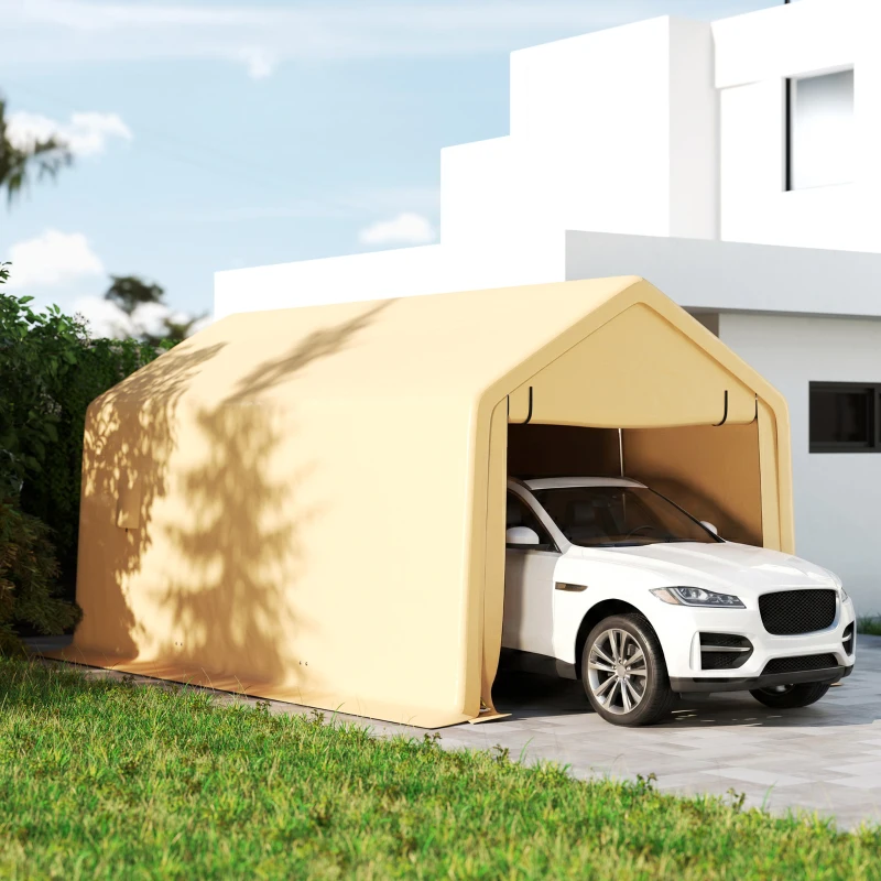 Outsunny Carport tente de garage 3 x 5,2 m, abri voiture extérieur carport pour voiture avec porte enroulable amovible jaune