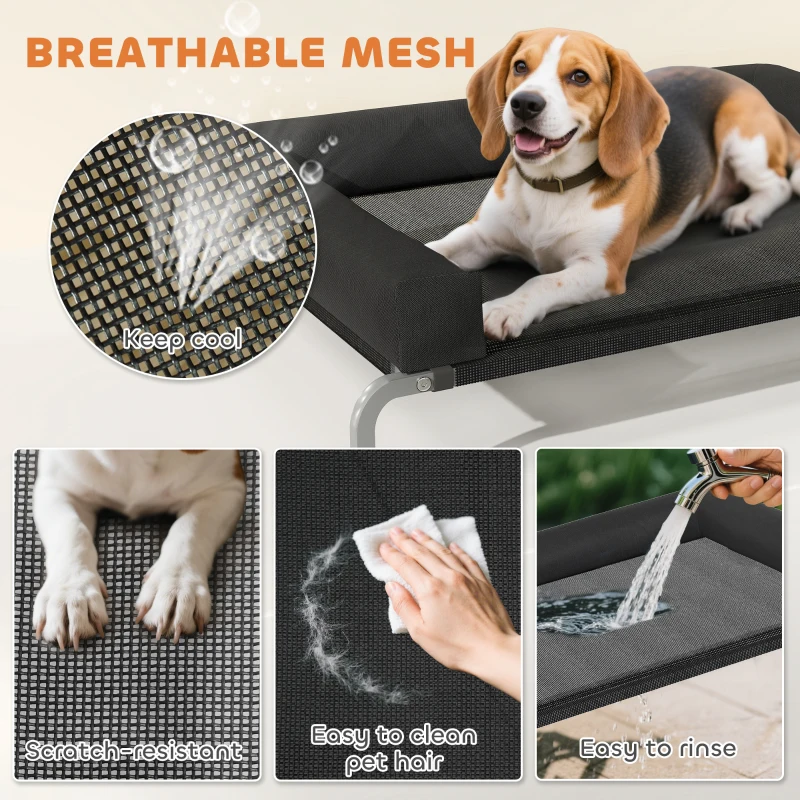 PawHut Elevated Dog Bed with Removable Bolsters, Raised Dog Bed for Medium Breeds, Portable Indoor & Outdoor Pet Cots, Black