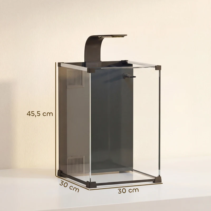 PawHut Aquarium Komplettset 36L Nano Aquarium mit LED-Beleuchtung Filtersystem Pumpe Zirkulation 30 x 30 x 45,5 cm Schwarz
