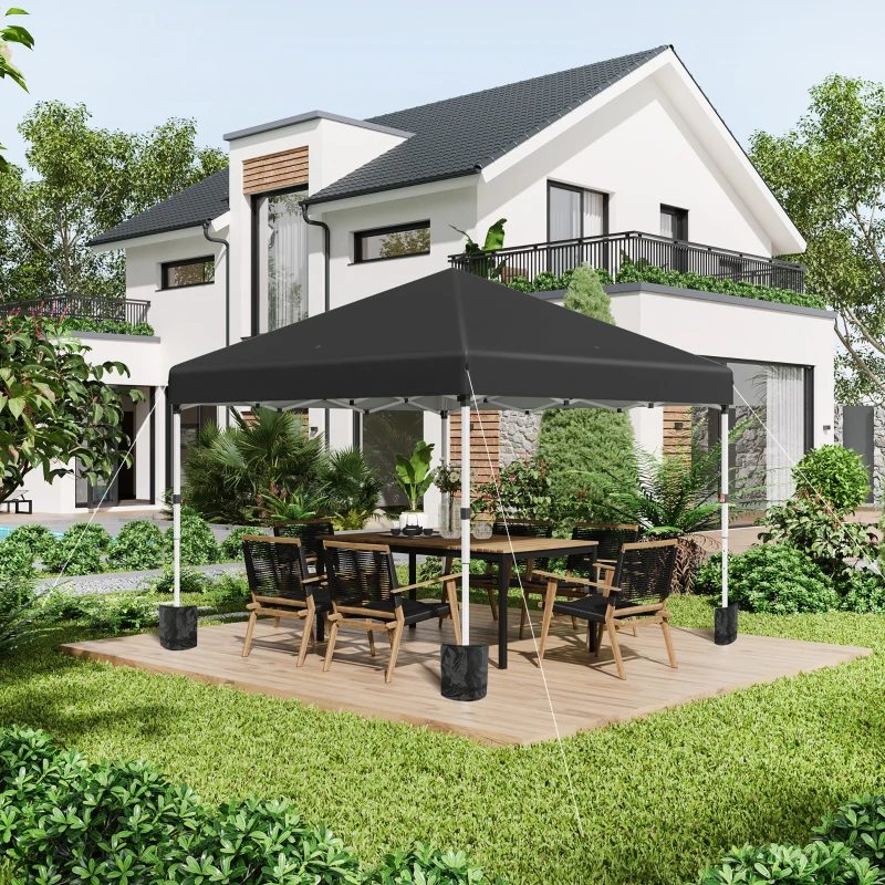 Outsunny Faltpavillon, 2 Seitenwände, höhenverstellbar, mit Transporttasche, rostfreies Stahlgestell, 3x3 m, Schwarz