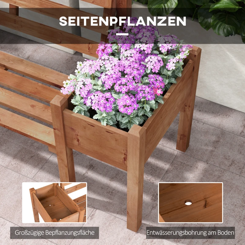Outsunny Tuinbank, 2-Zits Bank, inclusief plantenbakken, hout, 184 cm x 59 cm x 95 cm, Bruin