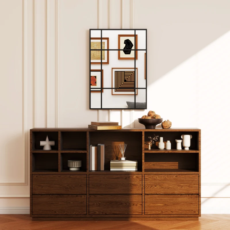 HOMCOM Miroir mural verrière rectangulaire style fenêtre, horizontal ou vertical avec 4 crochets, en métal noir - 50x70 cm