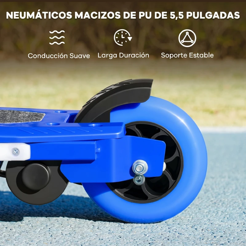 AIYAPLAY Patinete Eléctrico para Niños con Luces LED Acelerador de Pulgar y Ruedas sin Pinchazos Velocidad de hasta 10 km/h Azul