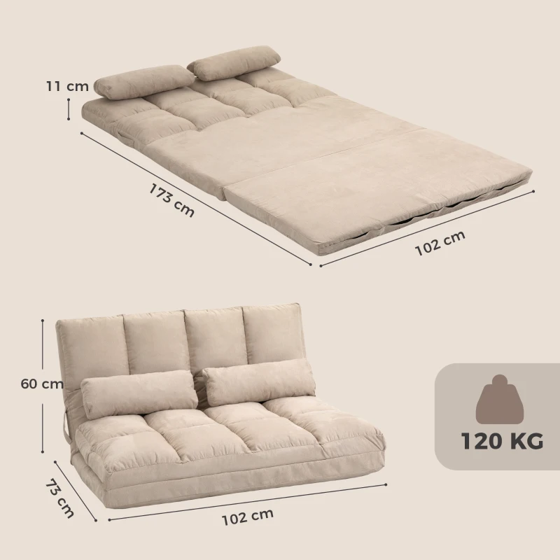 HOMCOM 2-in-1 Vloerstoel met Verstelbare Rugleuning, 102 x 73 x 60 cm, Beige(m-3)