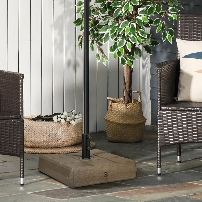 Outsunny Base per Ombrellone da Giardino Riempibile con Maniglia in HDPE e Acciaio, 49x49x36.5 cm, Marrone