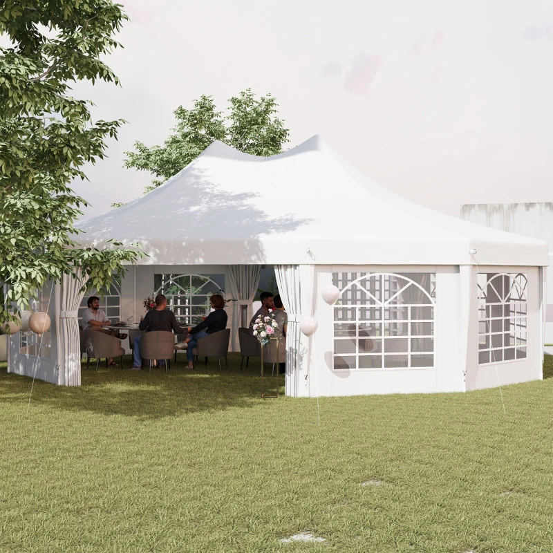 Outsunny 10 Sides Decagonal Garden Gazebo Marquee Party Tent Wedding Canopy Outdoor Heavy Duty Metal Frame (8.9m x 6.5m) - White