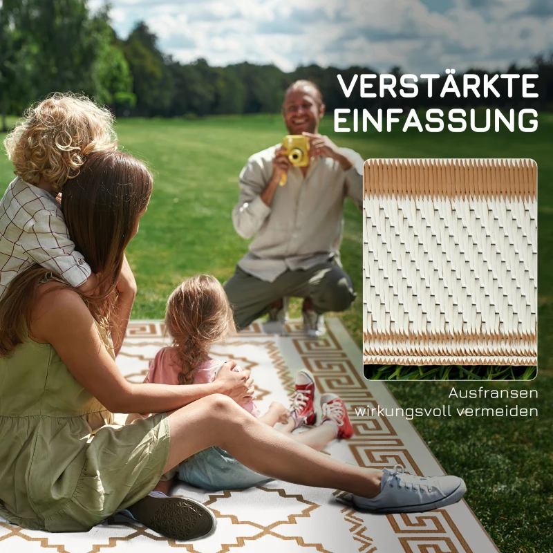 Outsunny Waterdicht en onderhoudsvriendelijk Buitentapijt, omkeerbaar, Rasterpatroon, 182x274cm, Bruin/Crème