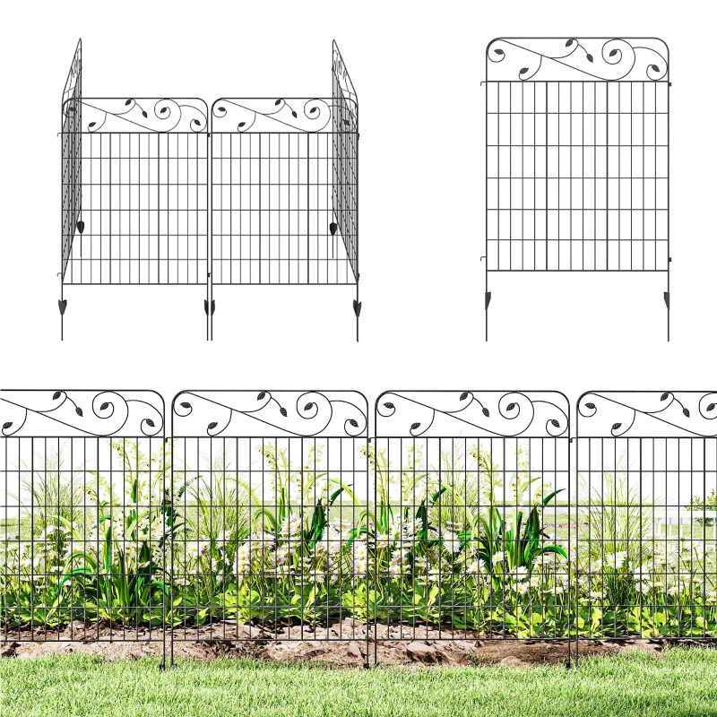Outsunny Tuinhek Gaashek Hek, Vintage-Design, weerbestendig, 352 cm x 0.8 cm x 112 cm, Zwart