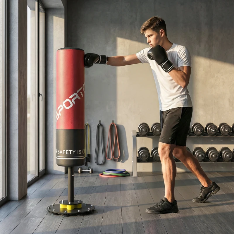SPORTNOW Boxsack freistehend 135 cm Standboxsack 10 Saugnäpfen und Stoßdämpfer für Erwachsene Jugendliche