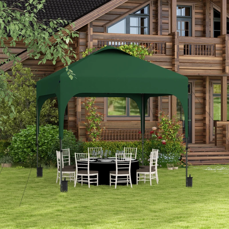 Outsunny Carpa de Jardín 2,5x2,5x2,68 m Protección UV 50+ Ajustable en Altura con 4 Bolsas de Arena y Bolsa de Transporte Verde