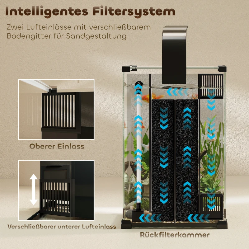 PawHut Aquarium Komplettset 36L Nano Aquarium mit LED-Beleuchtung Filtersystem Pumpe Zirkulation 30 x 30 x 45,5 cm Schwarz