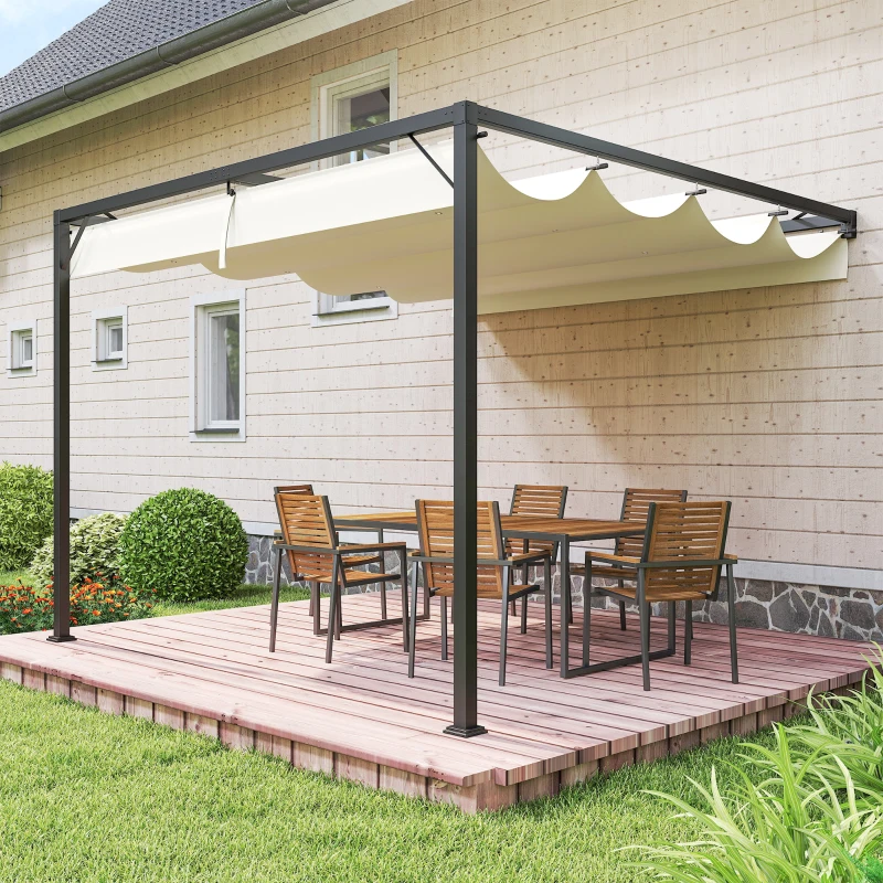 Outsunny 3 x 3 m Pergola, with Sliding Canopy - Cream White