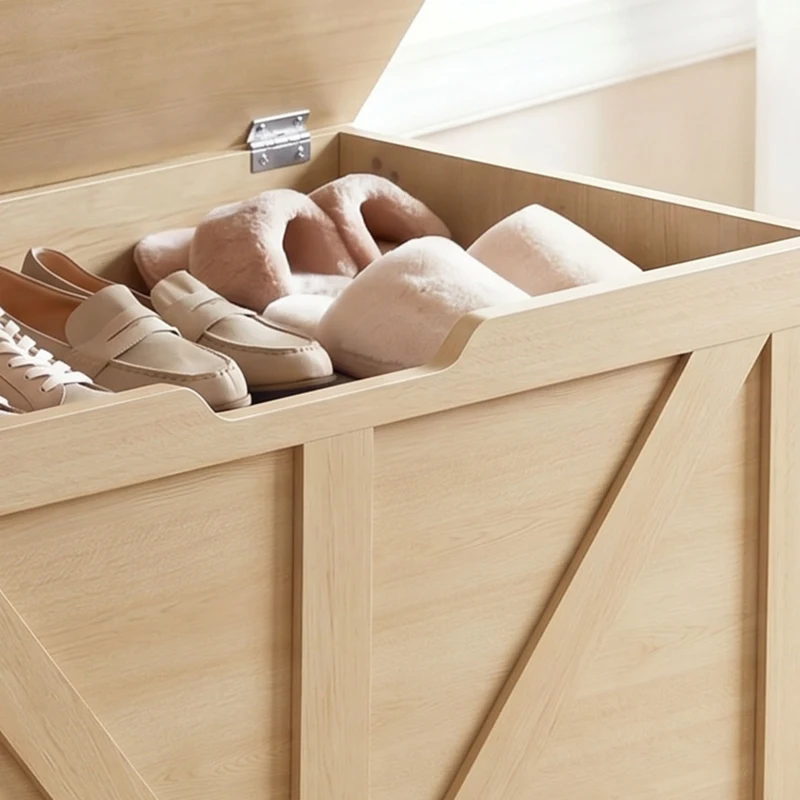 HOMCOM Storage chest, storage bench with flip-top lid and safety hinges, 80 x 40 x 45 cm, natural