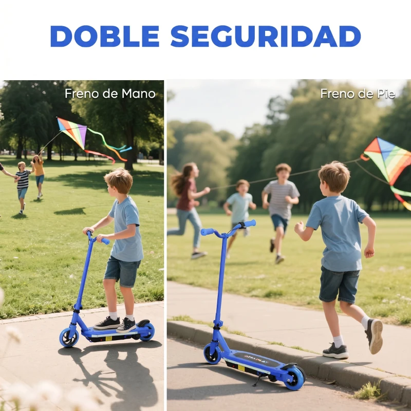 AIYAPLAY Patinete Eléctrico para Niños con Luces LED Acelerador de Pulgar y Ruedas sin Pinchazos Velocidad de hasta 10 km/h Azul