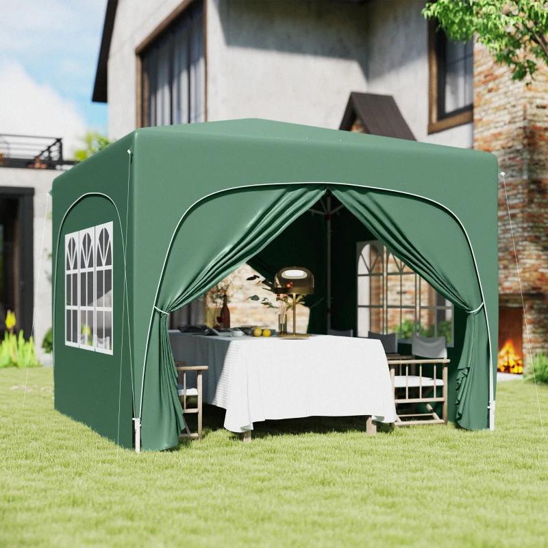Outsunny 3 x 3m Pop-Up Gazebo Shelter, with Accessories - Dark Green