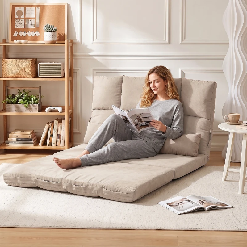 HOMCOM 2-in-1 Vloerstoel met Verstelbare Rugleuning, 102 x 73 x 60 cm, Beige(m-8)