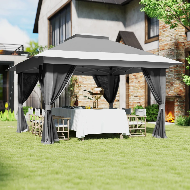 Outsunny 3.6 x 3.6m Pop-Up Gazebo, with Accessories - Grey