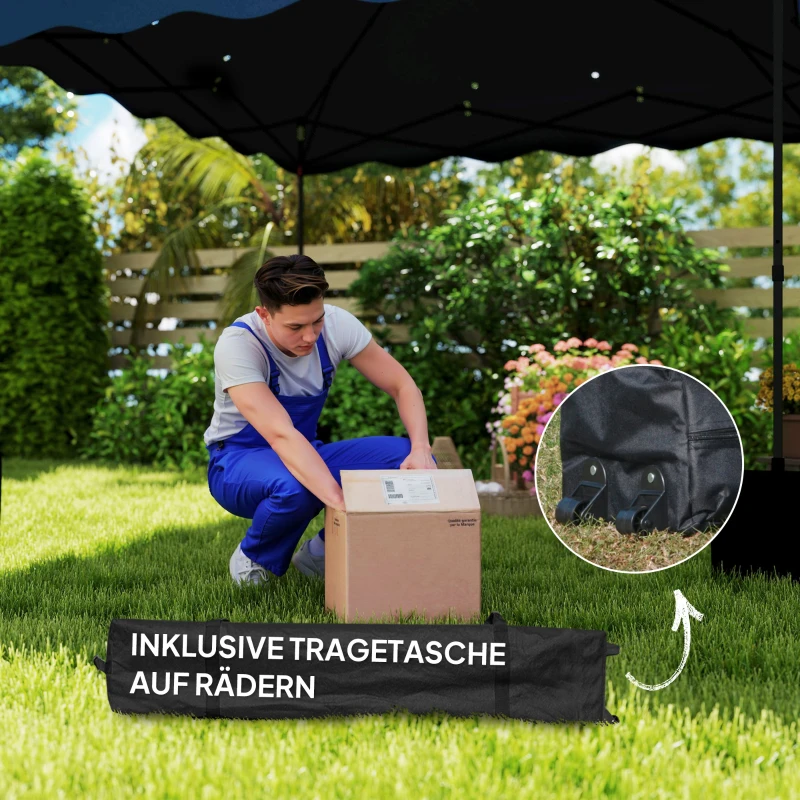 Outsunny 3 x 3 m Pop-up Paviljoen, Hoogteaanpasbaar Tuinpaviljoen, met RolTas, voor Tuin, Terras, Metaal, Stof, Donkerblauw