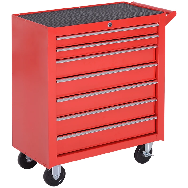 DURHAND Werkzeugwagen, 2 kleine & 5 große Schubladen, Stahl, bis 150 kg, 69 x 33 x 75 cm, Rot