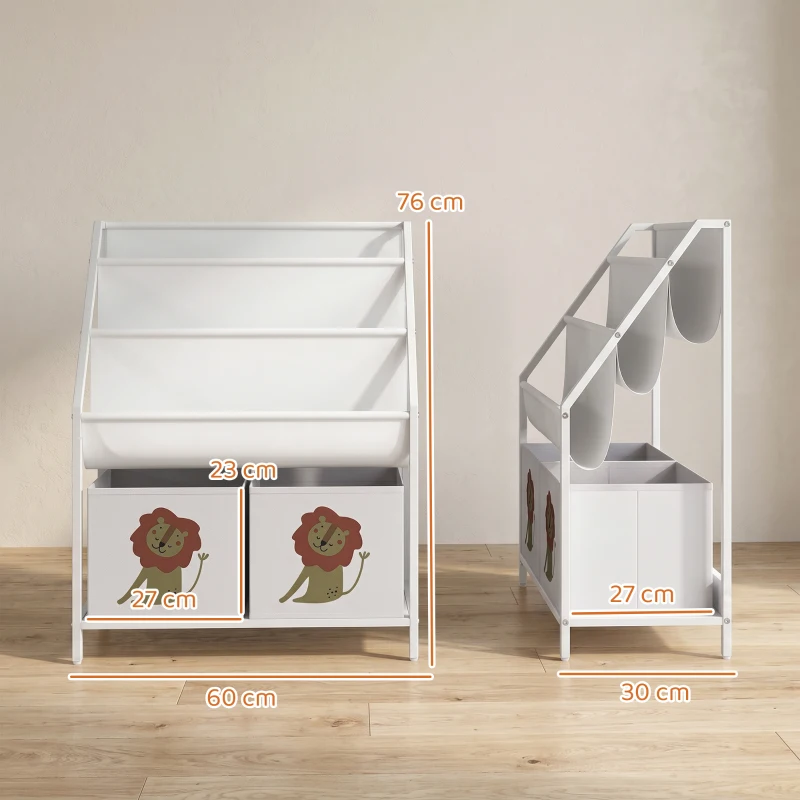 AIYAPLAY Kinderboekenkast met 3 hangende boekenplanken en 2 lades, 60 x 30 x 76 cm, wit