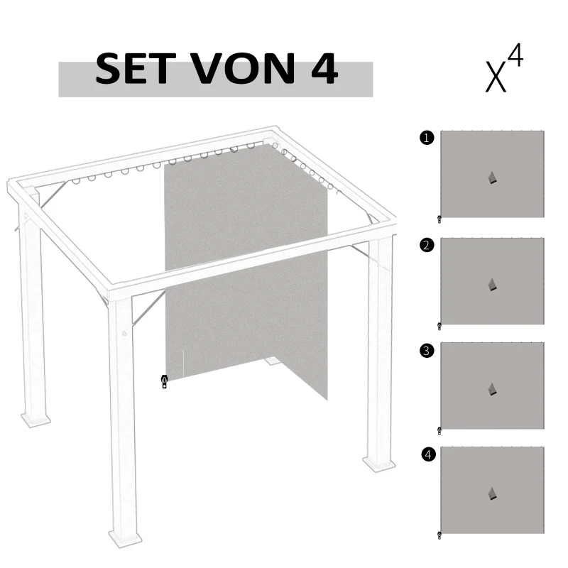 Outsunny Ersatzvorhang für Pavillon, 4er-Set, für 3x3m Pavillons, 302x205cm, Hellgrau