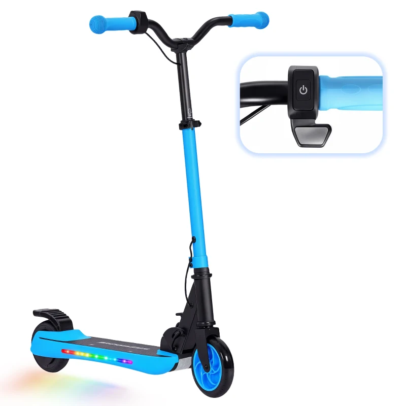 SPORTNOW Patinete Eléctrico Plegable de +6 Años Motor 120 W Autonomía 6 KM MAX 10 KM/H Ruedas de 5" - 5,5" Altura Ajustable Azul
