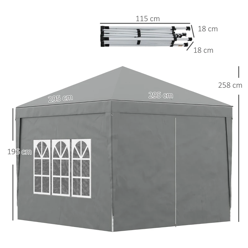 Outsunny Gazebo da Esterno 3x3 m Pieghevole con 4 Pannelli Laterali, in Acciaio e Tessuto Oxford Grigio Chiaro