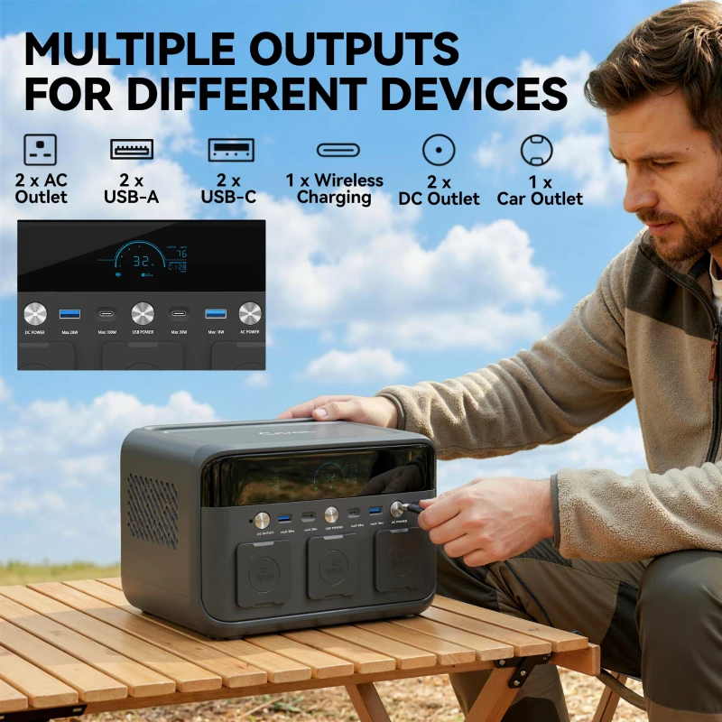 HOMCOM Portable Power Station with LiFePO4 Battery, 1.5H Fast Charge, Camping Power Pack with 600W AC/USB-A & USB-C Output