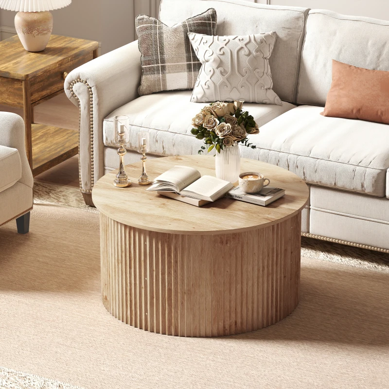 HOMCOM Table basse relevable, table de salon avec compartiment caché et plateau à fermeture douce, bois naturel
