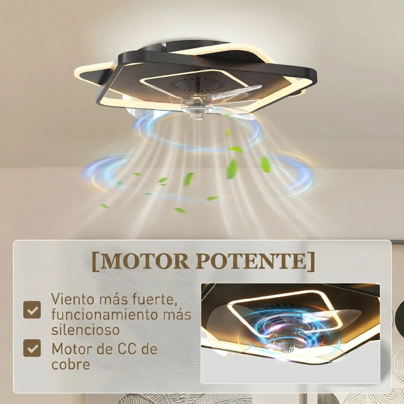 HOMCOM Ventilador de techo con luz y mando a distancia, ventilador LED de techo con 6 velocidades, 3 temperaturas de color