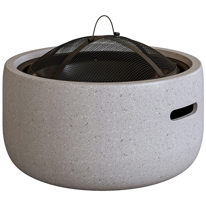 Outsunny Brasero cheminée foyer extérieur rond à bois en métal tisonnier pare-étincelle grille et poignée diamètre 45 cm gris