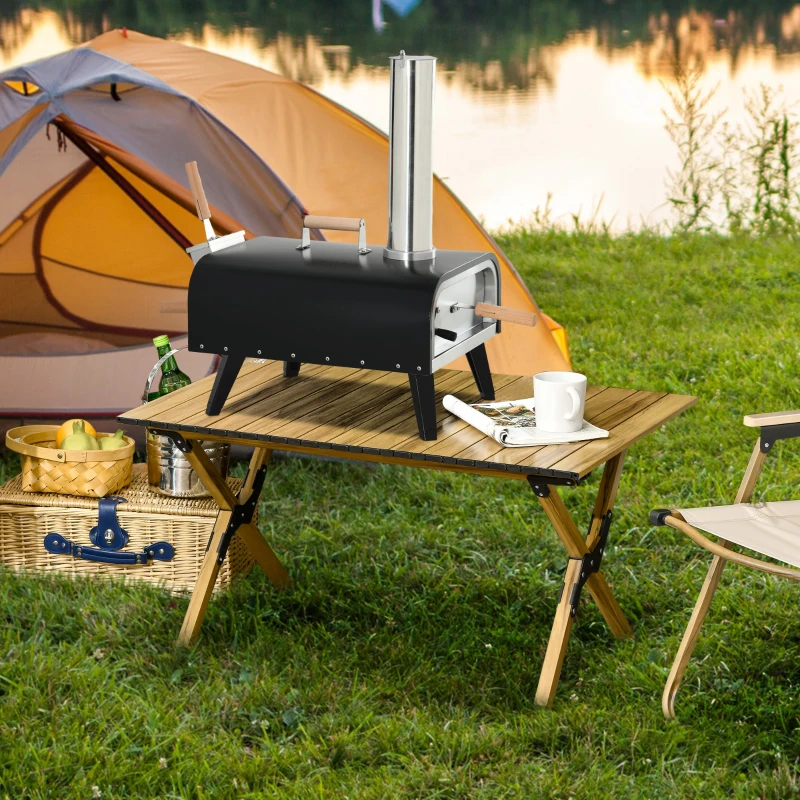 Outsunny Four à pizza extérieur au feu de bois avec pelle à pizza, pierre 30 cm, transportable, pieds pliables cheminée amovible