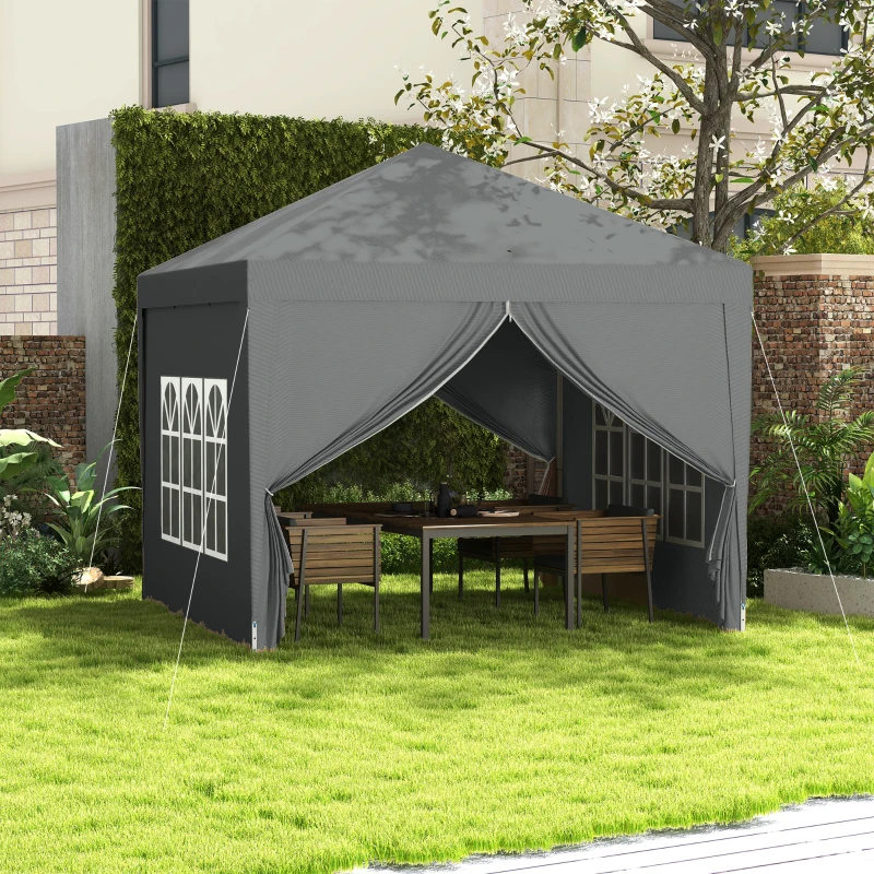 Outsunny Foișor de Exterior 3x3 m Pliabil cu 4 Panouri Laterale, din Oțel și Material Oxford, Gri Deschis