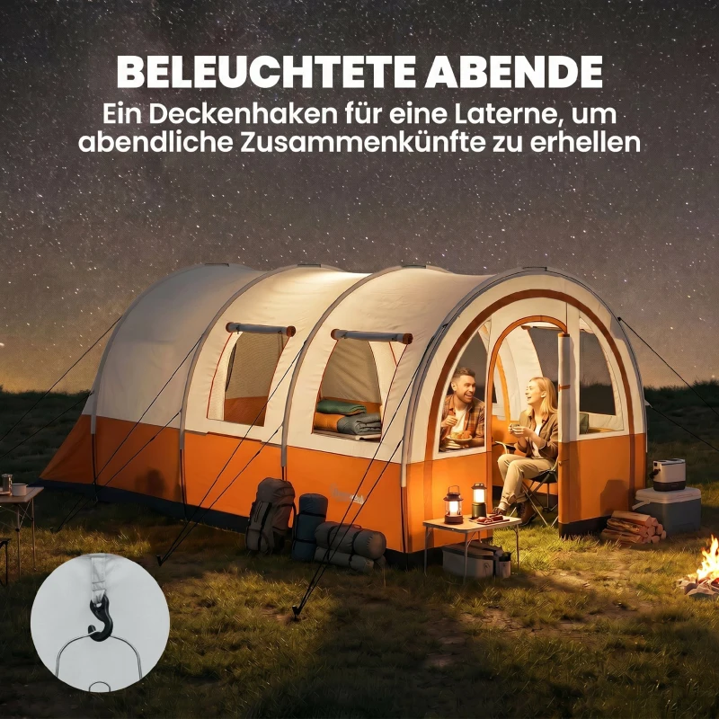 Outsunny Campingzelt bis 3 Pers., Familienzelt, separate Bereiche, wasserdicht, Cremeweiß