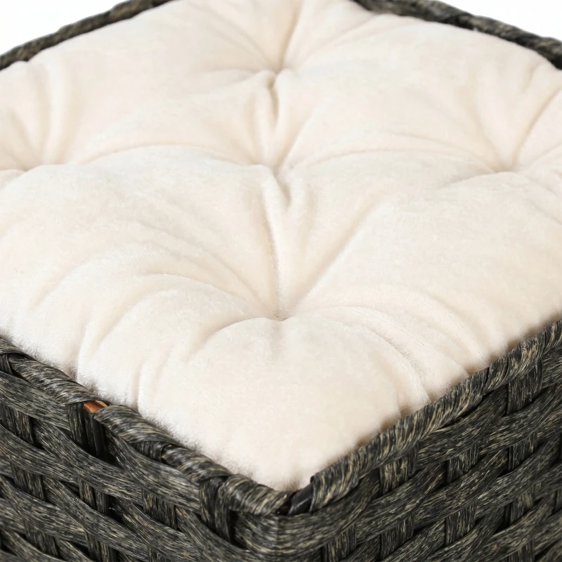 PawHut 2-Tier Wicker Cat House, Handwoven Rattan Cat Bed with Washable Cushions, Indoor Kitten Condo Hideaway