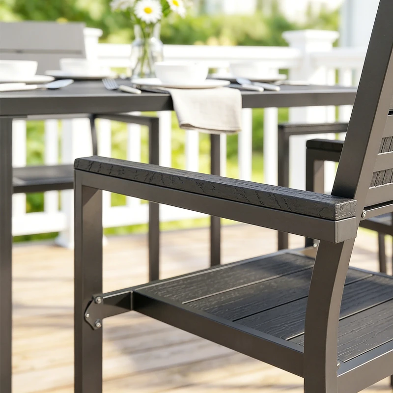 Outsunny 5 Pieces Garden Dining Set, Garden Table and Chairs Set for 4 with Square HDPE Table and Chairs with Armrests, Black