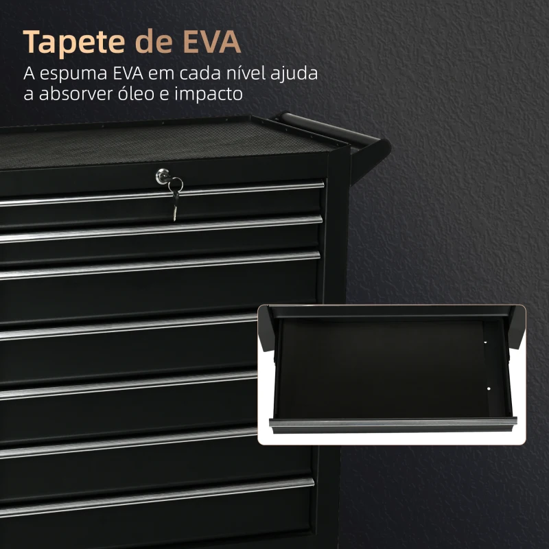 DURHAND Carrinho de Ferramentas com 7 Gavetas Rodas Trava Armário de Armazenamento para Oficina de Garagem e Chapa de Aço 69x33x75 cm Preto