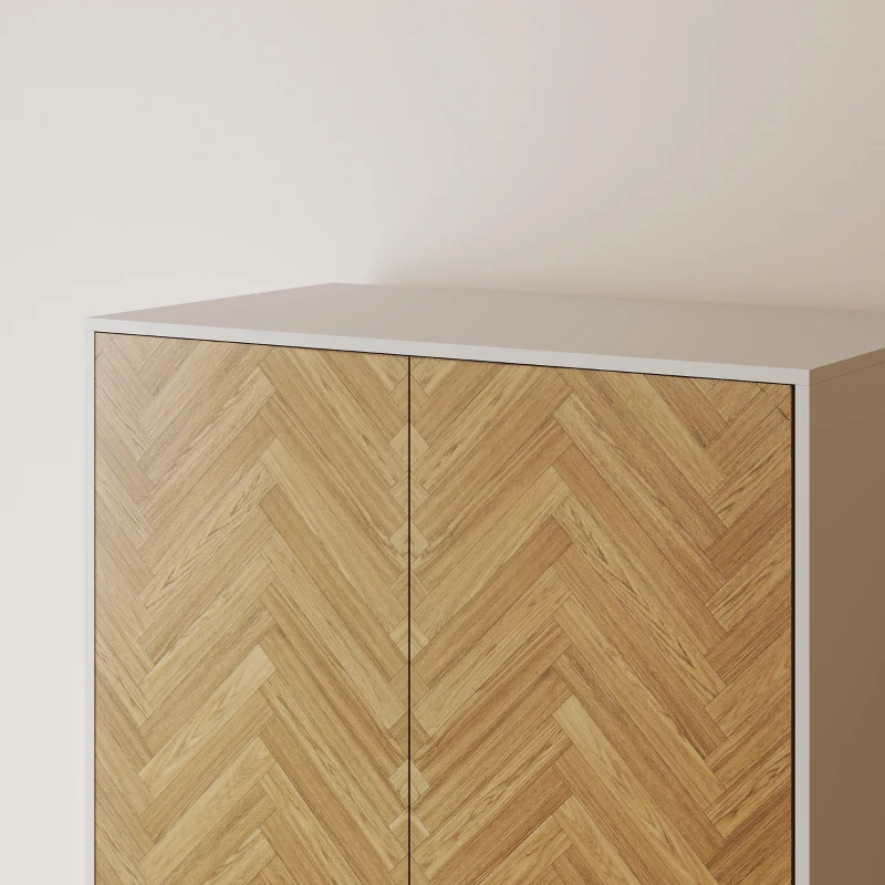 HOMCOM Cabinet Wood-Effect Sticker Surface, Modern Wardrobe with 2 Hanging Rods, 2 Storage Shelves and 2 Drawers, White