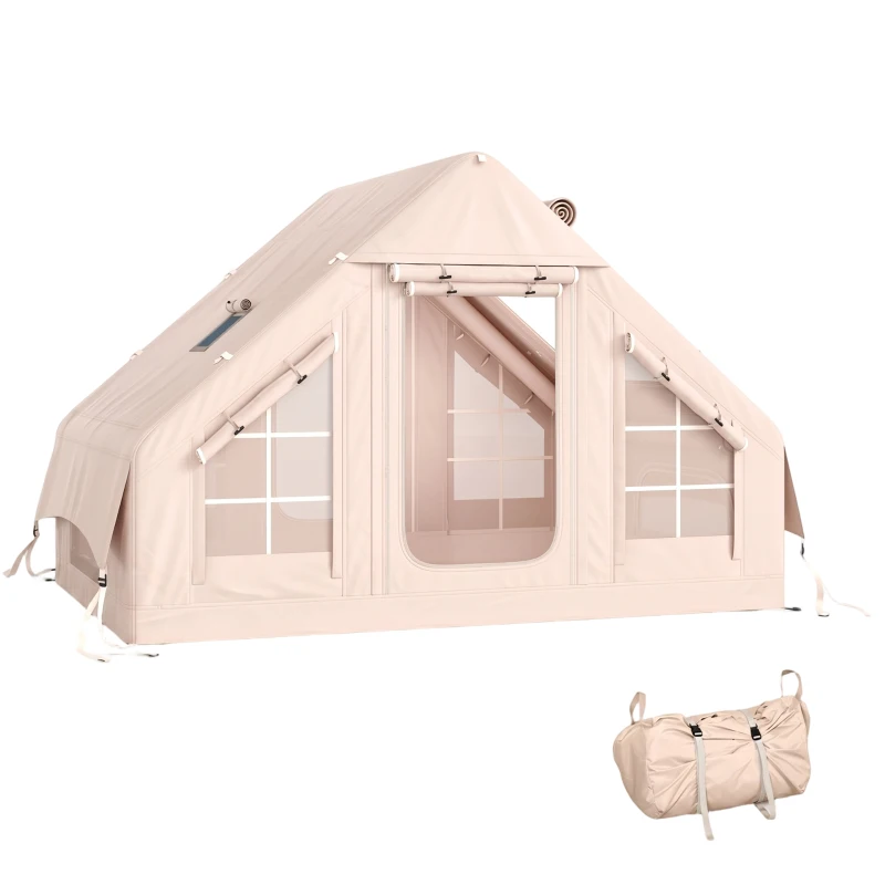 Outsunny Aufblasbares Zelt 5-8 Personen Schneller Aufbau 5000 mm Wasserdicht & Winddicht mit Luftpumpe Kaminöffnung Dachfenster