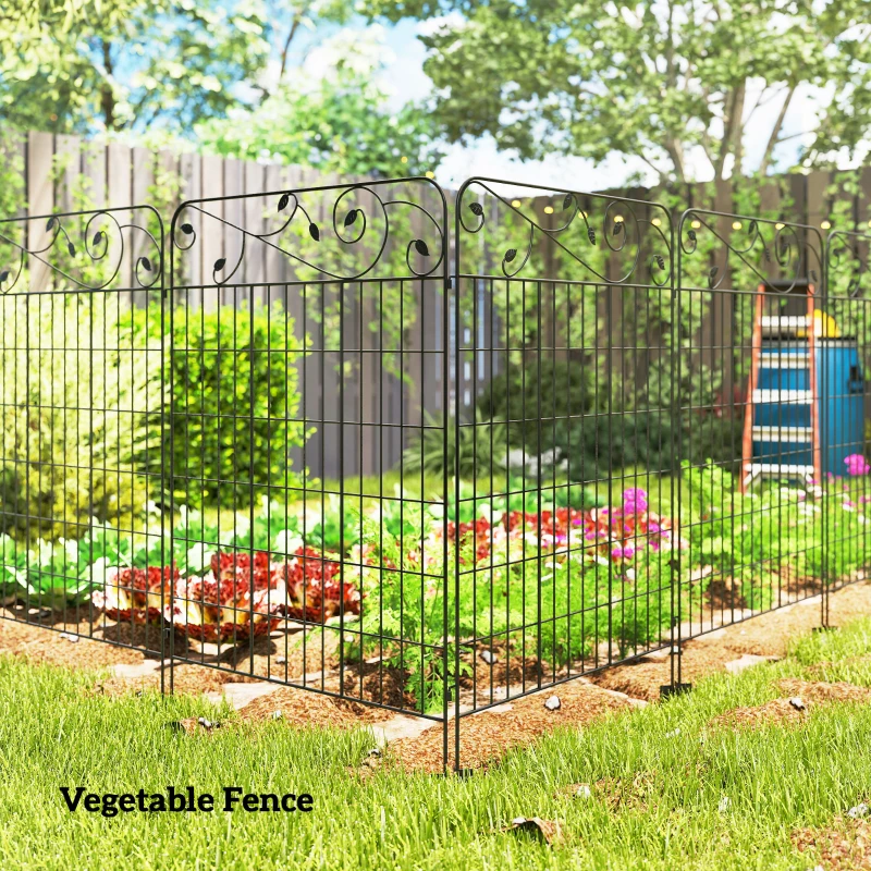 Outsunny Decorative Garden Fencing, 4PCs Outdoor Picket Fence Panels, 43in x 11.5ft Rustproof Metal Wire Landscape Flower Bed Border Edging Animal Barrier, Black