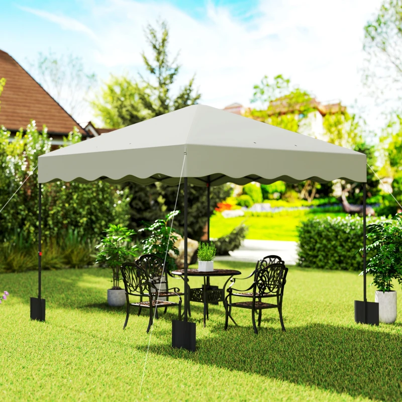 Outsunny 3 x 3 m Pop-up-Pavillon, Höhenverstellbares Gartenzelt, mit Rolltasche, für Garten, Terrasse, Metall, Stoff, Cremeweiß