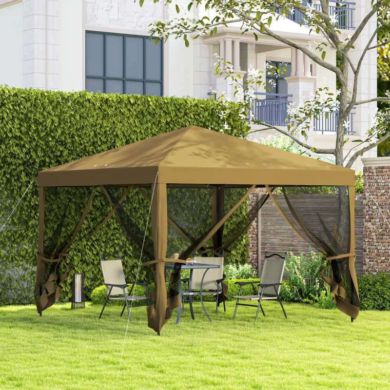 Outsunny 3 x 3 m Pop Up Gazebo, 420D Garden Tent Canopy with Removable Mesh Sidewall Netting, Carry Bag for Garden Patio Outdoor, Khaki