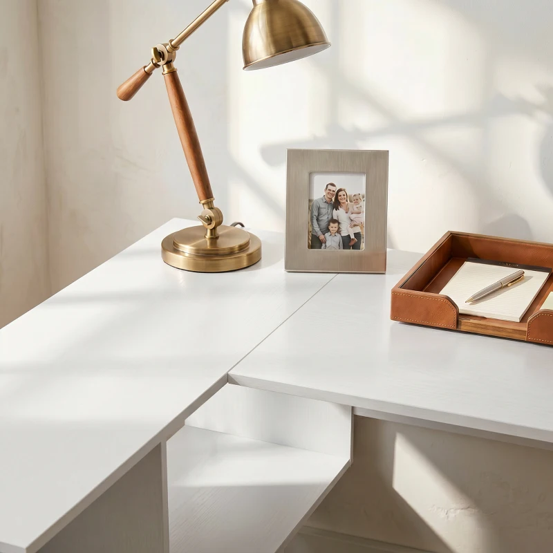HOMCOM Bureau d'Angle, 120 x 100 x 76 cm, Bureau Informatique en L avec Plateau de Clavier, 4 Compartiments Ouverts, Blanc
