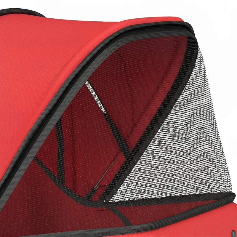 PawHut Hondenbuggy Inklapbaar met Opbergmand, Kussen, Mesh-Ramen en Bekerhouder voor Kleine Honden tot 10 kg Rood