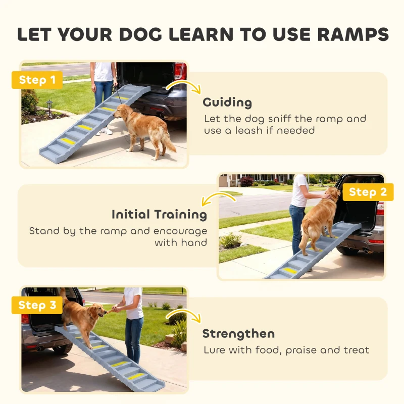 PawHut Dog Car Ramp with Anti-Slip Steps, 10-Steps Pet Stairs for Pets to Access Cars and High Beds, Grey