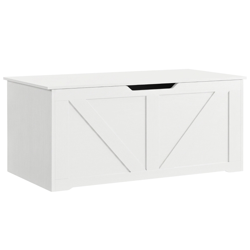 HOMCOM Coffre de rangement 100 cm avec 2 charnières de sécurité, Blanc effet bois